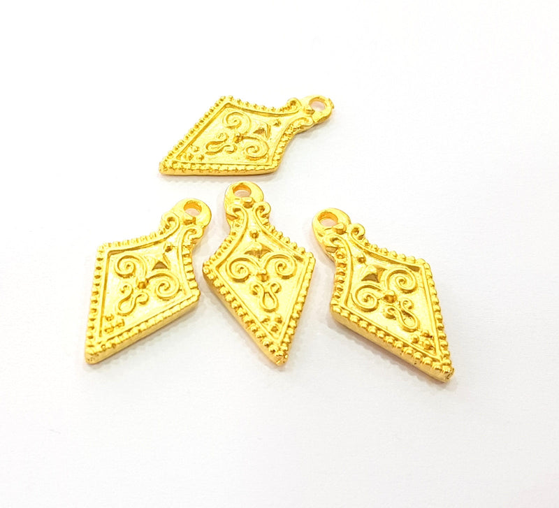4 Gold Charm Ethnic Charm Tribal Charms Gold Plated Charms  (23x12mm)  G8507
