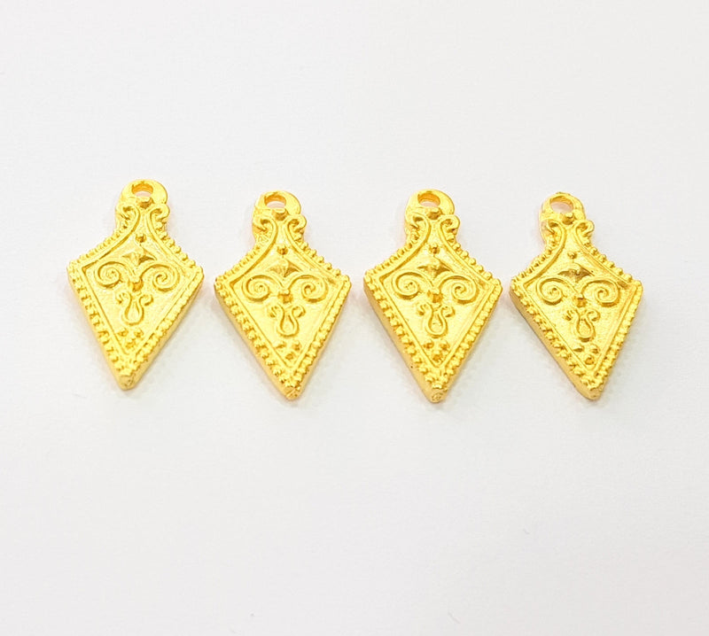 4 Gold Charm Ethnic Charm Tribal Charms Gold Plated Charms  (23x12mm)  G8507