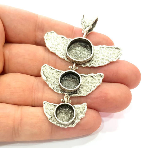 Silver Pendant Blank Resin Blank Mosaic Base Blank inlay Blank Necklace Blank Mountings Antique Silver Plated Brass (68x52mm )  G9052