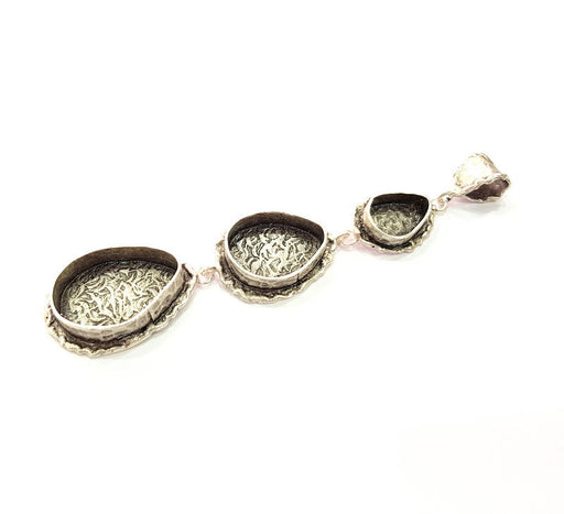 Silver Pendant Blank Resin Blank Mosaic Base Blank inlay Blank Necklace Blank Mountings Antique Silver Plated Brass (88x23mm )  G9053