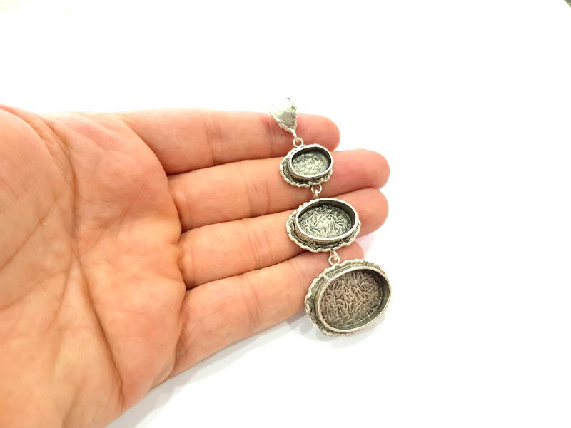 Silver Pendant Blank Resin Blank Mosaic Base Blank inlay Blank Necklace Blank Mountings Antique Silver Plated Brass (83x31mm )  G13952