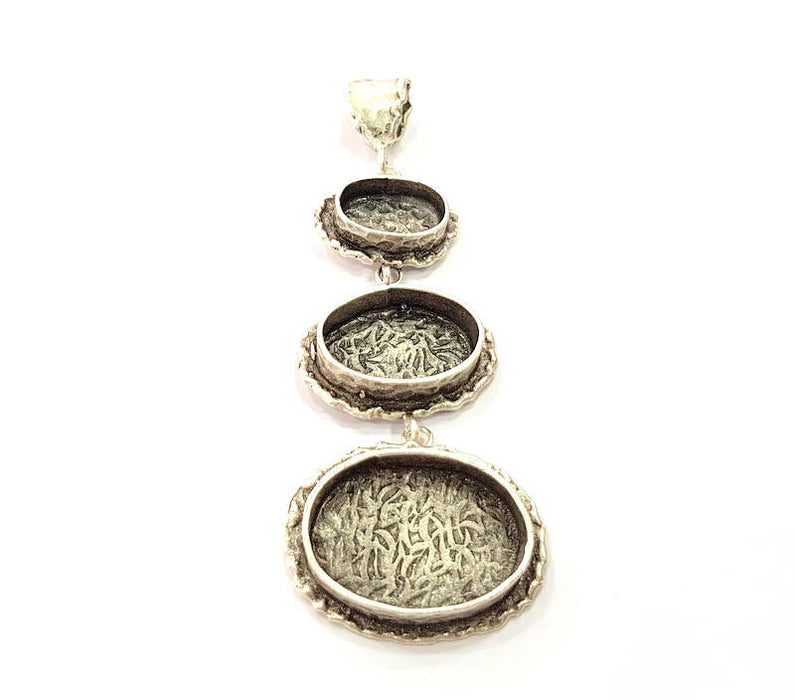 Silver Pendant Blank Resin Blank Mosaic Base Blank inlay Blank Necklace Blank Mountings Antique Silver Plated Brass (83x31mm )  G13952