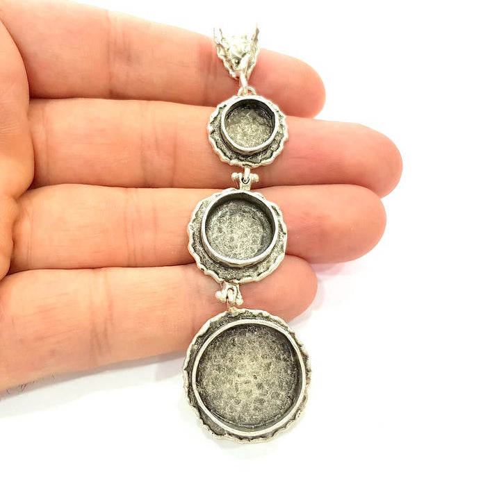 Silver Pendant Blank Resin Blank Mosaic Base Blank inlay Blank Necklace Blank Mountings Antique Silver Plated Brass (88x24mm )  G9055