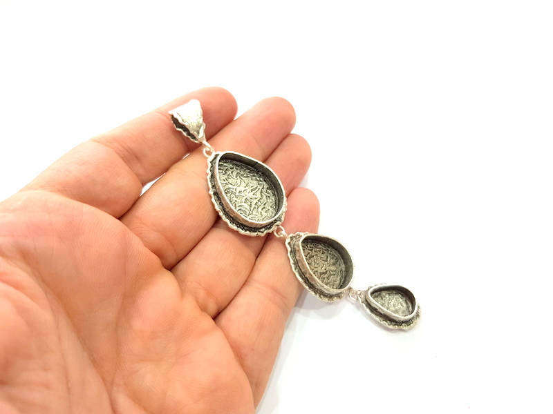 Silver Pendant Blank Resin Blank Mosaic Base Blank inlay Blank Necklace Blank Mountings Antique Silver Plated Brass (88x23mm )  G9057
