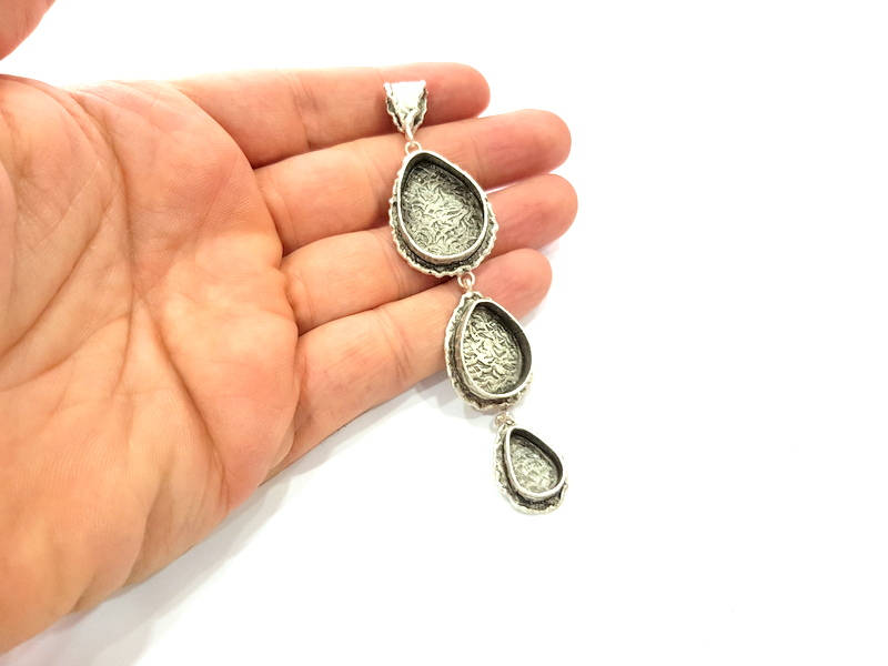 Silver Pendant Blank Resin Blank Mosaic Base Blank inlay Blank Necklace Blank Mountings Antique Silver Plated Brass (88x23mm )  G9057