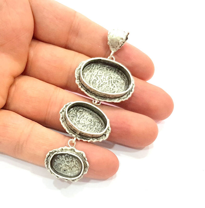 Silver Pendant Blank Resin Blank Mosaic Base Blank inlay Blank Necklace Blank Mountings Antique Silver Plated Brass (83x31mm )  G9058