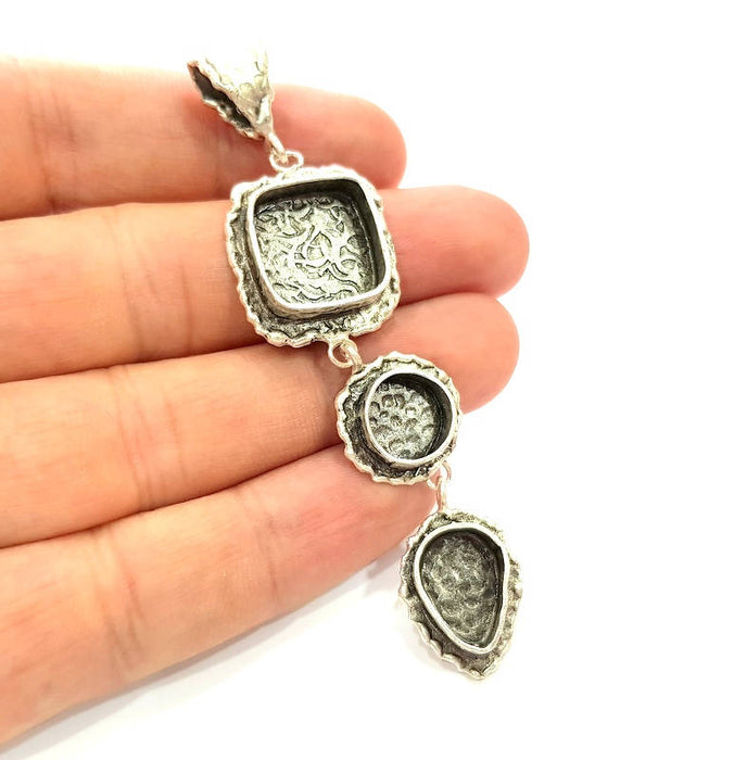 Silver Pendant Blank Resin Blank Mosaic Base Blank inlay Blank Necklace Blank Mountings Antique Silver Plated Brass (86x21mm )  G9059