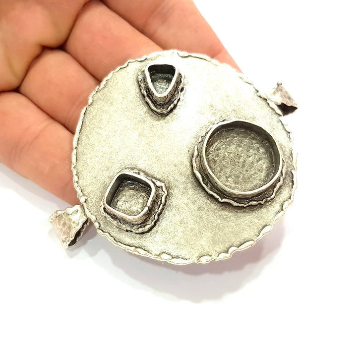 Silver Pendant Blank Resin Blank Mosaic Base Blank inlay Blank Necklace Blank Mountings Antique Silver Plated Brass (83x69mm )  G9063