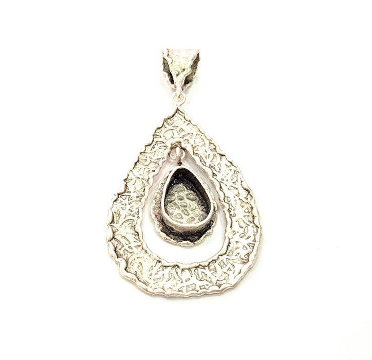 Silver Pendant Blank Resin Blank Mosaic Base Blank inlay Blank Necklace Blank Mountings Antique Silver Plated Brass (55x33mm )  G9064