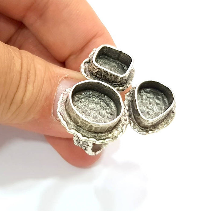 Silver Ring Setting Blank Resin Ring Cabochon Base inlay Ring Mounting Adjustable Ring Base Bezel Antique Silver Plated Brass G9074