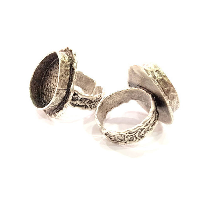 Silver Ring Setting Blank Resin Ring Cabochon Base inlay Ring Mounting Adjustable Ring Base Bezel (20x15mm)Antique Silver Plated Brass G9854