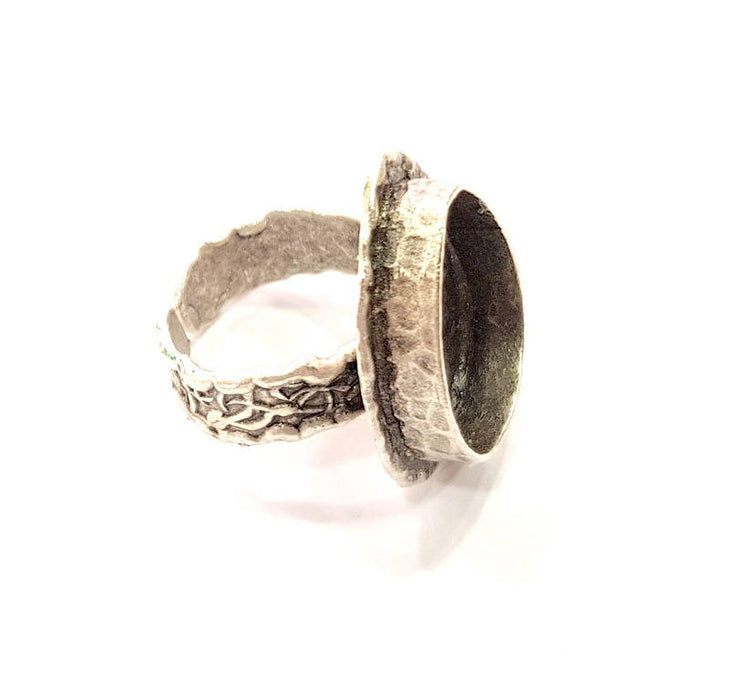 Silver Ring Setting Blank Resin Ring Cabochon Base inlay Ring Mounting Adjustable Ring Base Bezel (20x15mm)Antique Silver Plated Brass G9854