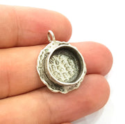 Silver Pendant Blank Resin Blank Mosaic Base Blank inlay Blank Necklace Blank Mountings Antique Silver Plated Brass (14mm blank )  G9082