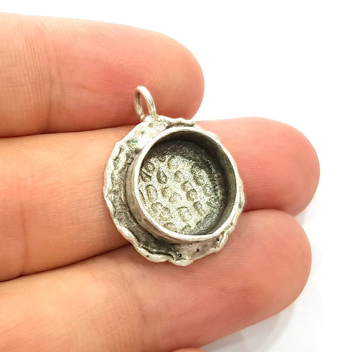 Silver Pendant Blank Resin Blank Mosaic Base Blank inlay Blank Necklace Blank Mountings Antique Silver Plated Brass (14mm blank )  G9082