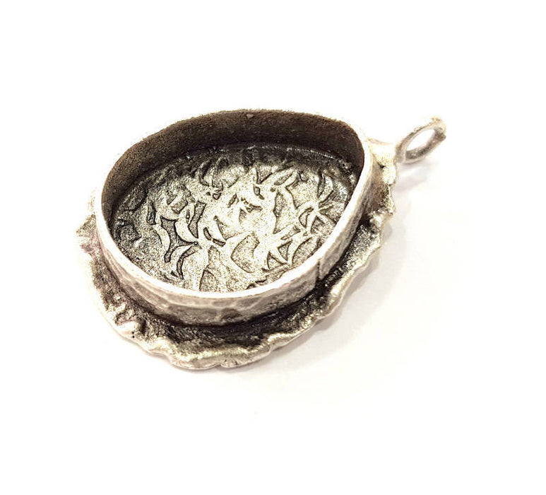 Silver Pendant Blank Resin Blank Mosaic Base Blank inlay Blank Necklace Blank Mountings Antique Silver Plated Brass (20x15mm blank )  G13860