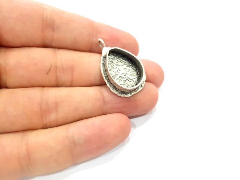 Silver Pendant Blank Resin Blank Mosaic Base Blank inlay Blank Necklace Blank Mountings Antique Silver Plated Brass (20x15mm blank )  G13860