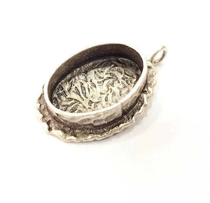 Silver Pendant Blank Resin Blank Mosaic Base Blank inlay Blank Necklace Blank Mountings Antique Silver Plated Brass (18x13mm blank )  G9084