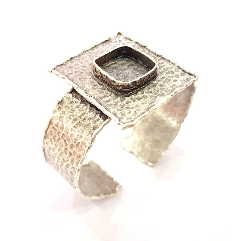 Silver Bracelet Blanks Bangle Blanks Cuff Blanks Adjustable Hammered Bracelet Blank Antique Silver Plated Brass ( 15x15mm Blanks ) G9087