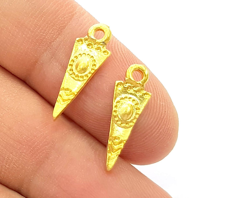 10 Gold Charm Ethnic Charm Tribal Charms Gold Plated Charms  (20x6mm)  G8508