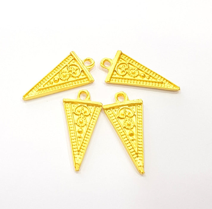 4 Gold Triangle Charm Gold Plated Charms  (25x12mm)  G8799