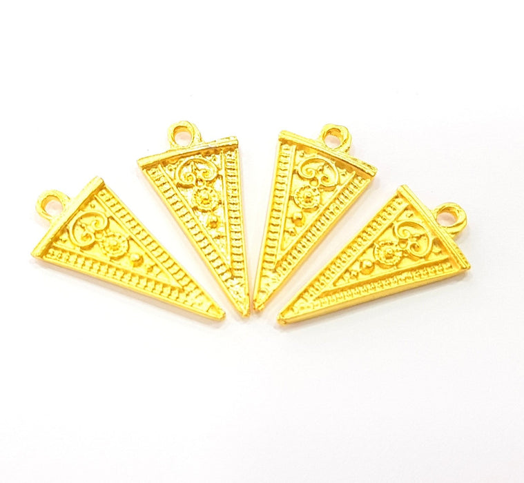 4 Gold Triangle Charm Gold Plated Charms  (25x12mm)  G8799