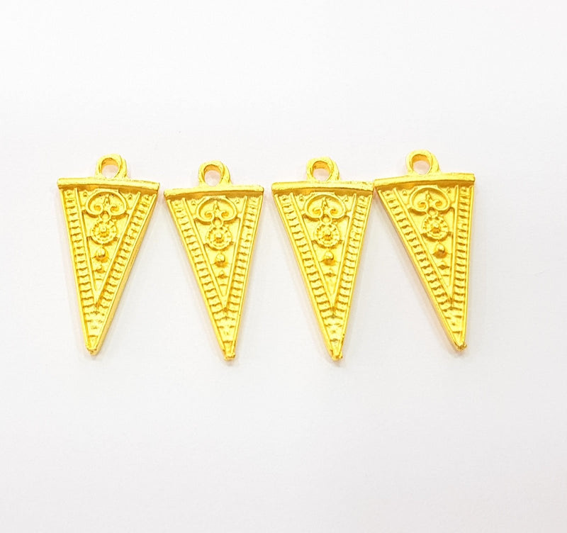 4 Gold Triangle Charm Gold Plated Charms  (25x12mm)  G8799