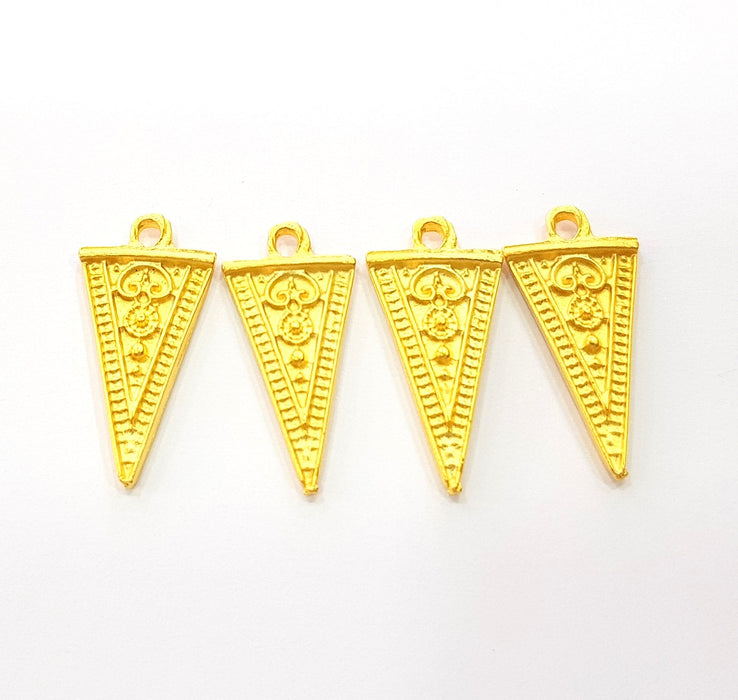 4 Gold Triangle Charm Gold Plated Charms  (25x12mm)  G8799