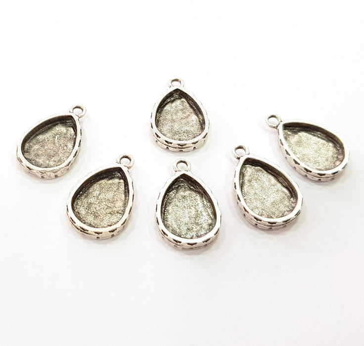 6 Silver Pendant Blank Bezel Base Setting Necklace Blank Resin Blank Mountings Antique Silver Plated  (16x12mm  blank )  G8510