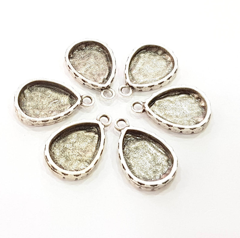 6 Silver Pendant Blank Bezel Base Setting Necklace Blank Resin Blank Mountings Antique Silver Plated  (16x12mm  blank )  G8510
