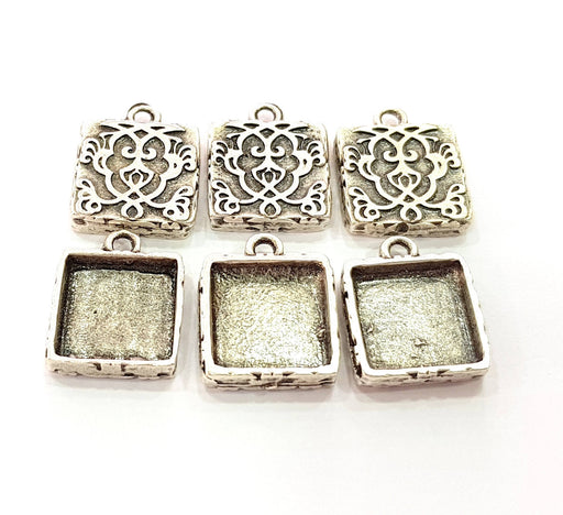 6 Silver Pendant Blank Bezel Base Setting Necklace Blank Resin Blank Mountings Antique Silver Plated  (12x12mm blank )  G8798