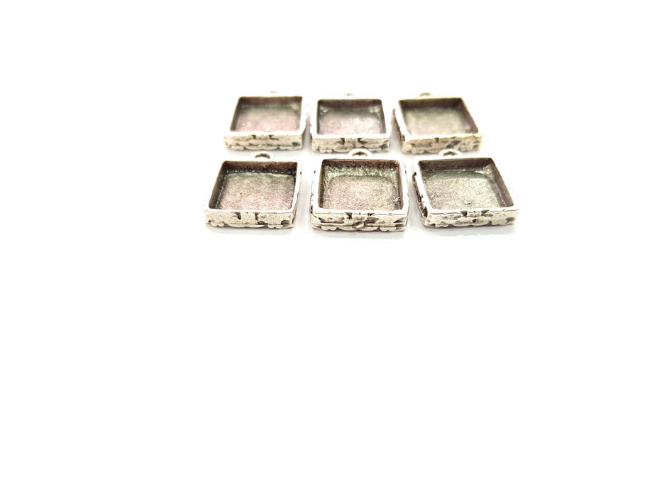 6 Silver Pendant Blank Bezel Base Setting Necklace Blank Resin Blank Mountings Antique Silver Plated  (12x12mm blank )  G8798