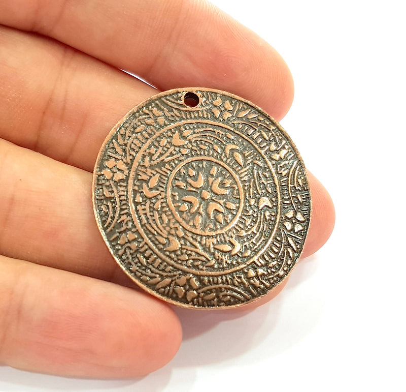 Antique Copper Medallion Pendant Antique Copper Plated Pendant (37mm) G8525
