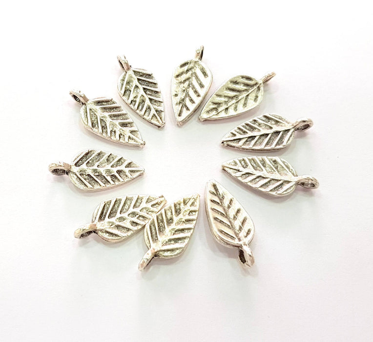 20 Leaf Charm Silver Charms Antique Silver Plated Charms (17x7mm) G8532