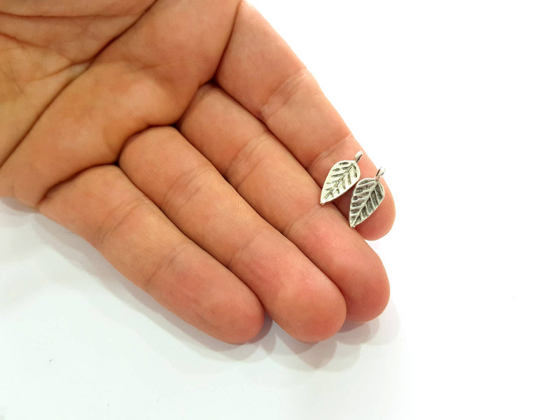 20 Leaf Charm Silver Charms Antique Silver Plated Charms (17x7mm) G8532