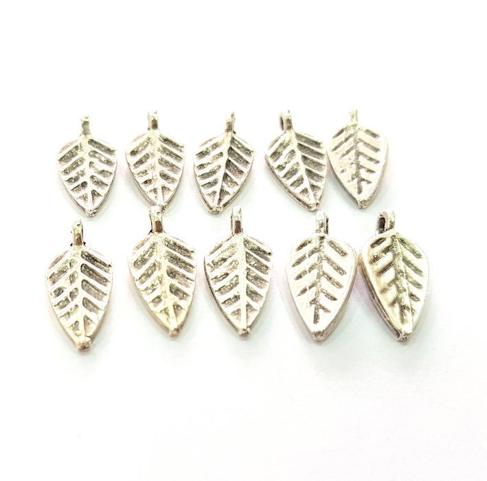 20 Leaf Charm Silver Charms Antique Silver Plated Charms (17x7mm) G8532