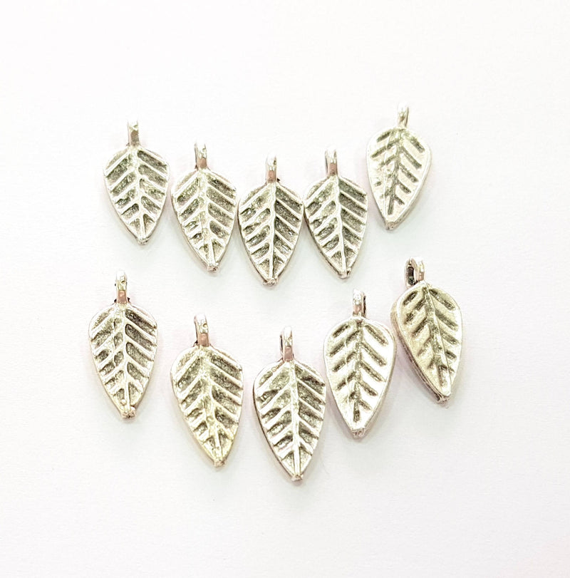 20 Leaf Charm Silver Charms Antique Silver Plated Charms (17x7mm) G8532