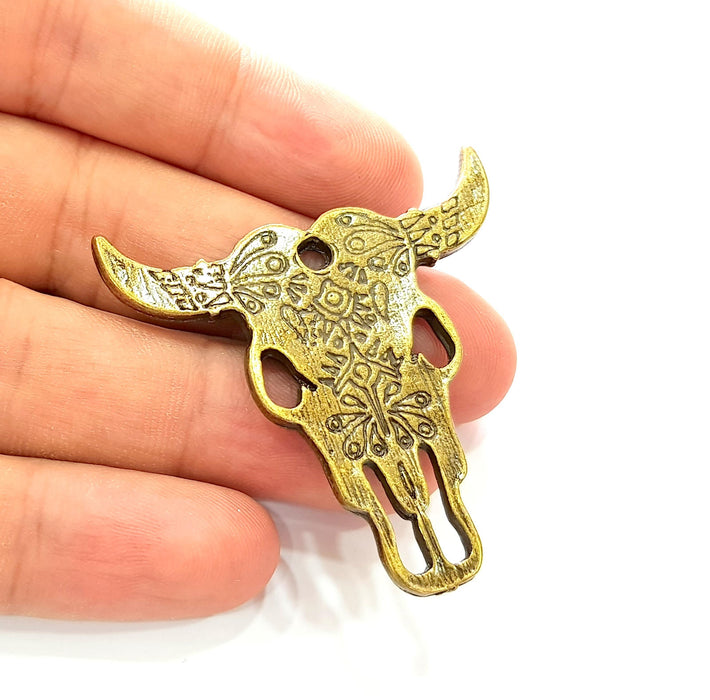 Ox Head Skull Pendant Antique Bronze Plated Pendant (48x47mm) G16454