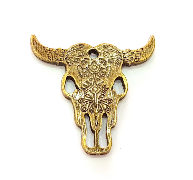 Ox Head Skull Pendant Antique Bronze Plated Pendant (48x47mm) G16454