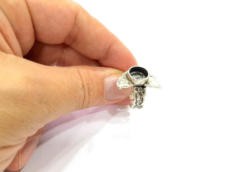 Silver Ring Setting Resin Ring Blank Cabochon Base inlay Ring Mounting Adjustable Ring Base Bezel (10mm)Antique Silver Plated Brass G9116