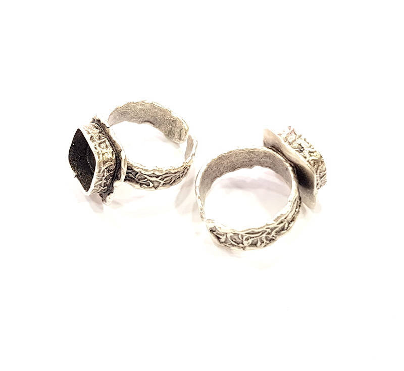 Silver Ring Setting Resin Ring Blank Cabochon Base inlay Ring Mounting Adjustable Ring Base Bezel (10x10mm)Antique Silver Plated Brass G9118