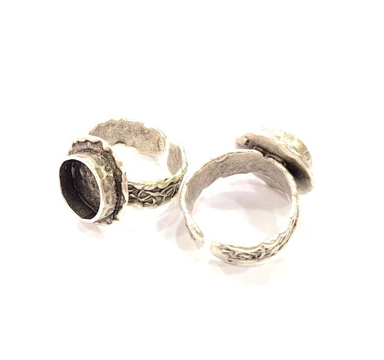 Silver Ring Setting Resin Ring Blank Cabochon Base inlay Ring Mounting Adjustable Ring Base Bezel (10mm)Antique Silver Plated Brass G11908