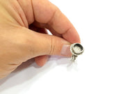 Silver Ring Setting Resin Ring Blank Cabochon Base inlay Ring Mounting Adjustable Ring Base Bezel (10mm)Antique Silver Plated Brass G11908