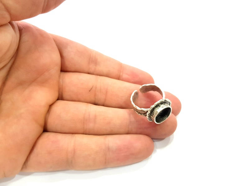 Silver Ring Setting Resin Ring Blank Cabochon Base inlay Ring Mounting Adjustable Ring Base Bezel (10mm)Antique Silver Plated Brass G11908