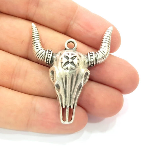 Silver Ox Head Skull Pendant Antique Silver Plated Pendant (46x38mm) G9434