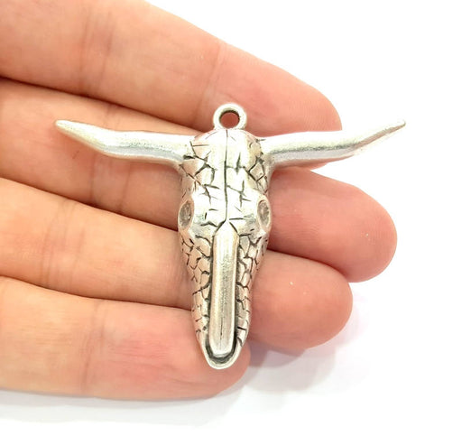 Silver Ox Head Skull Pendant Antique Silver Plated Pendant (61x47mm) G9129