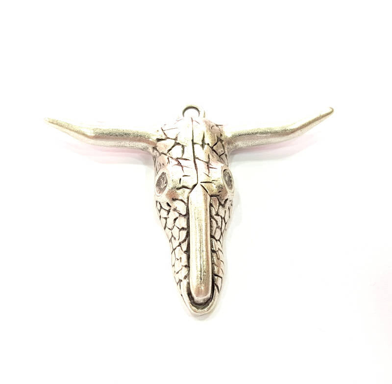 Silver Ox Head Skull Pendant Antique Silver Plated Pendant (61x47mm) G9129