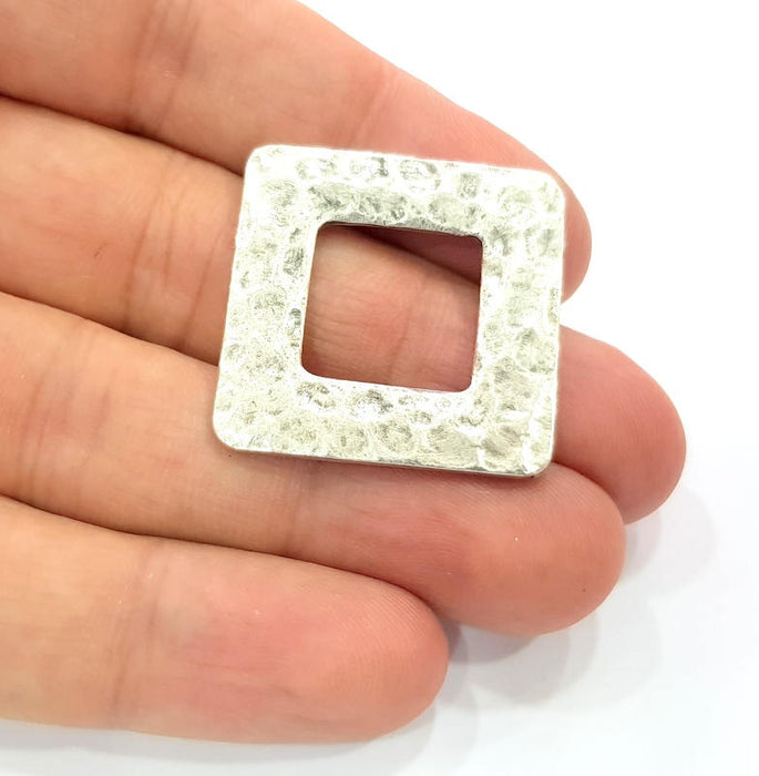 2 Square Pendant Hammered Square Connector Pendant Antique Silver Plated Geometric Pendants (31mm) G9130