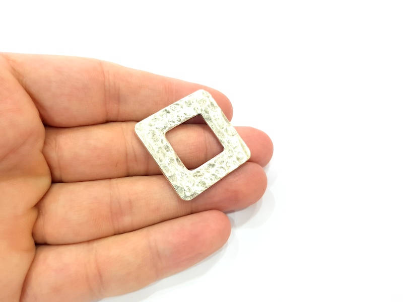 15 Square Pendant Hammered Square Connector Pendant Antique Silver Plated Geometric Pendants (31mm) G9130