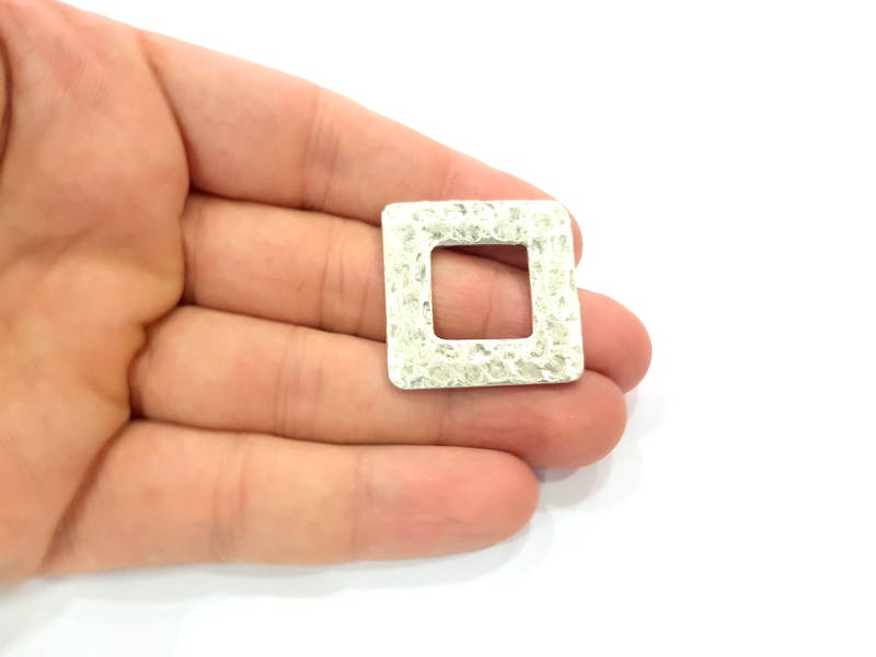 2 Square Pendant Hammered Square Connector Pendant Antique Silver Plated Geometric Pendants (31mm) G9130