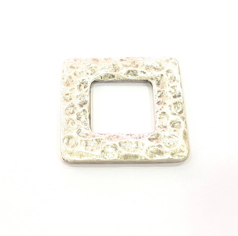 2 Square Pendant Hammered Square Connector Pendant Antique Silver Plated Geometric Pendants (31mm) G9130